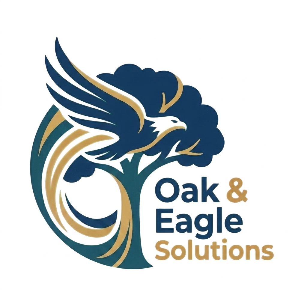 Oak & Eagle Solutions: an eagle rising from an oak tree